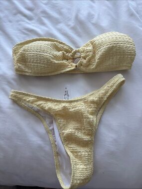 Yellow Textured Bandeau Bikini Set
